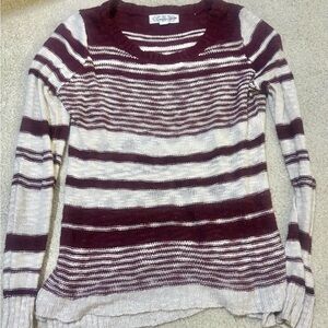 Pink Rose Burgundy and Cream Striped Sweater